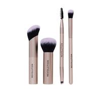 Revolution On The Glow Travel Brush Set, Set de 4 brochas de viaje para rostro, cerdas sintéticas, vegano