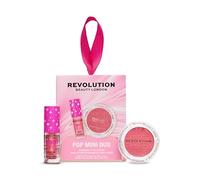 Revolution Pop Rose Kiss colorete & dúo labios Pink Shimmer | Mini Reloaded Blusher y Pout Lip Oil, regalo para ella, Vegano y Libre de Crueldad