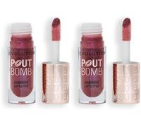 Revolution, Pout Bomb Shimmer Gloss, Brillo Labial con Efecto Mojado y Destellos, con Ácido Hialurónico y Aroma a Vainilla Dulce, Berry Lustre (Paquete de 2)