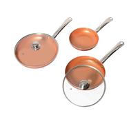 RevolutionLine - Juego de 3 Sartenes y 2 Tapas de Vidrio Templado | Gas, Inducción y Vitrocerámica | Medidas: 20, 24, 28 cms | Color Cobre | Apto para hornos | Revestimiento Cerámico Antiadherente