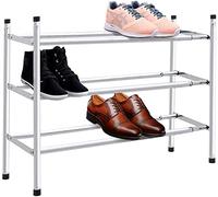 RevolutionLine - Zapatero de 3 niveles extensible y apilable, metálico con acabado cromado, de 62 a 113 cm de largo x 23 cm de ancho x 51 cm de alto - Capacidad para 18 pares de zapatos - Ampliable