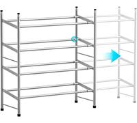RevolutionLine - Zapateros de 2, 3 y 4 Niveles Extensible y apilable | Metálico con Acabado Cromado | Ampliable | Varias Medidas | Se extiende horizontalmente y se apila verticalmente (4 Niveles)