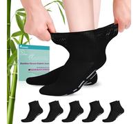Revosoxs Calcetines para diabéticos para mujeres y hombres, 5 pares de calcetines tobilleros para diabéticos con agarres, anchos, elásticos, sueltos, sin costuras (5 pares, negro, mediano)