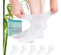 Revosoxs Calcetines para diabéticos para mujeres y hombres, calcetines de bambú sin ataduras para diabéticos con agarres o sin agarres 6-9 9-12, calcetines de tobillo de color blanco con agarres, 5
