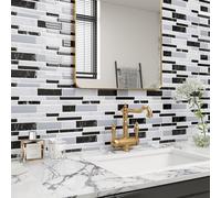 ReWallpaper 34 Piezas 30.5x30.5CM Azulejos Adhesivos Baño Blanco Negro Vinilo 3d Adhesivo Pared Cocina Resistentes al Calor Baldosas Adhesivas Pared Marmol para Chimenea Lavadero Decoración