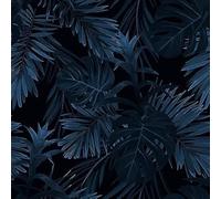 ReWallpaper 44.5cm×7m Papel Pintado Hojas Palmera Papel Pintado Pared Dormitorio Negro Papel Adhesivo para Muebles Vintage Papel Pintado Azul Oscuro Papel para Forrar Muebles Habitacion
