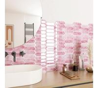 ReWallpaper Azulejo Adhesivo 3d Rosa Baldosas Adhesivas Pared Cocina Impermeable 30.5x30.5CM Vinilos Baño Azulejos Adhesivos Hexagonal Losetas Adhesivas Pared Rosa Pegatinas De Baldosas 3 Piezas