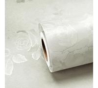 ReWallpaper Papel Pintado Efecto Seda Beige Autoadhesivo para Muebles Armario Fondo TV Moderno 40 cm x 3 M Papel Pintado Dormitorio Noble Beige Patrón Flores Rollo Lámina Decorativa Estructura Rosas