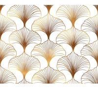 ReWallpaper Papel Pintado Geometrico Dorado Moderno 44.5CMx7M Vinilos Adhesivos Baño Impermeable Vinilo para Forrar Muebles Cajones Puerta Papel Pintado Pared Blanco y Dorado Estampado Abanico