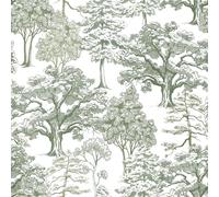 ReWallpaper Papel Pintado Pared Blanco y Verde Gris 44.5CM×7M Vinilos Para Muebles Estampados Bosque Toile De Jouy Papel Pintado Autoadhesivo Baño Impermeable Papeles para Forrar Paredes De Dormitorio