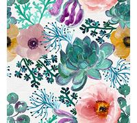 ReWallpaper Papel Pintado Pared Flores Acuarela 44.5CM×3M Papel Pintado Autoadhesivo Verde Hojas Tropicales Papel Adhesivo para Muebles Vintage Flores Boho Papel Pintado Adhesivo para Pared Dormitorio