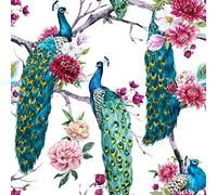 ReWallpaper Papel Pintado Pared Flores Vintage Pavo Real Rosa Papel Vinilo Adhesivo Muebles Flores 44.5CM×3M Vintage Papel Adhesivo Pared Dormitorio Baño Verde Esmeralda & Azul Turquesa & Rosa Floral