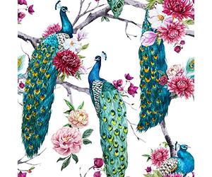 ReWallpaper Papel Pintado Pared Flores Vintage Pavo Real Rosa Papel Vinilo Adhesivo Muebles Flores 44.5CM×3M Vintage Papel Adhesivo Pared Dormitorio Baño Verde Esmeralda & Azul Turquesa & Rosa Floral