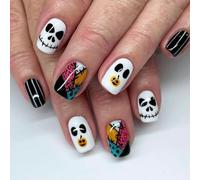 Reweky Halloween Square bat Spider Nails de araña de murciélago de Francia falso corto Ghostface Phantom Nails and fake Nails cobertura completa de acrípara mujeres y niñas (Colorful)