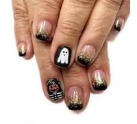 Reweky Halloween Square bat Spider Nails, un falso francés de color púrpura uñas cortas, y una falsa cobertura completa de uñas acrí, impresión de uñas para mujeres y niñas (Style 3)