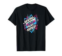 Rewind Play Repeat 80s 90s Cassette Tape Retro Music Lover Camiseta