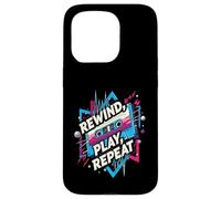 Rewind Play Repeat 80s 90s Cassette Tape Retro Music Lover Carcasa para iPhone 15 Pro