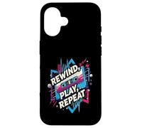 Rewind Play Repeat 80s 90s Cassette Tape Retro Music Lover Carcasa para iPhone 16