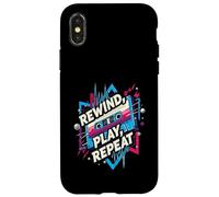 Rewind Play Repeat 80s 90s Cassette Tape Retro Music Lover Carcasa para iPhone X/XS