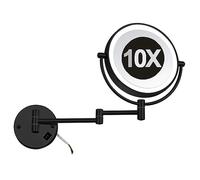 REWIS Espejo de Maquillaje con luz LED montado en la Pared, Espejo de tocador con Aumento de Doble Cara 1X/10X, Espejo cosmético de latón Ajustable, Espejo de Afeitar HD,Negro,Hardwired