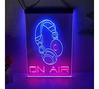 REWIS Señal de neón LED con Forma de Auriculares en el Aire, Luces de neón grabadas en 3D de Doble Color USB Personalizadas, para Estudio de grabación Colgante Decorativo Regulable,Blue Red,30x20cm
