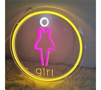REWIS WC decoración de Letrero de neón LED, luz de neón Redonda para baño con atenuación de 3 Engranajes, luz Nocturna de PC alimentada por USB para Vestuario de Bar, Centro Comercial,Girl,36x36cm