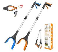 REWKCY Herramienta de recogida de 32 pulgadas, paquete de 2 herramientas plegables con mandíbula giratoria de 360° e imán, recogedor de basura, agarrador superior ligero para personas mayores,