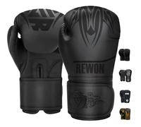Rewon Gear Guantes de Boxeo, Entrenamiento Guantes, MMA Kick Boxing, Artes Marciales de Muay Thai Combate Sparring, Fighting Gloves para Hombres Mujeres (Negro Negro, 14oz)
