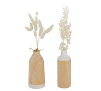 ReWu Kaio Juego de 2 jarrones decorativos de madera blanca natural jarrón florero moderno decoración del hogar decoración de mesa soporte para flores artificiales