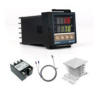 REX-C100 Controlador de Temperatura Digital 0-1300 ℃, Termostato Regulador K PT100 E J con Disipador de Calor+Sensor de Temperatura K+Salida SSR