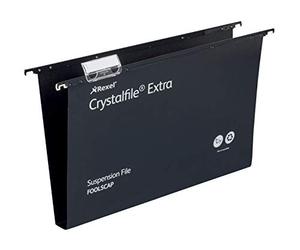Rexel Crystalfile Classic - Carpeta colgante (cartón, base 30 mm, tamaño folio), 25 unidades, color negro