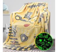 REXEO Manta de tractor que brilla en la oscuridad, manta de camión para niños, bonita y suave manta de excavadoras para niños, construcción de vellón, manta para niños pequeños, regalos de cumpleaños