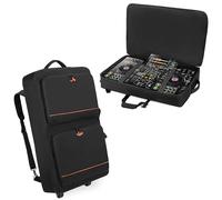 Rexmica Mochila para controlador de DJ con ruedas compatible con Pioneer XDJ RX2/XDJ RX3/XDJ-RX/DDJ FLX10/DDJ REV7/DDJ 1000, funda de transporte con ruedas para DJ con 2 bolsillos para accesorios