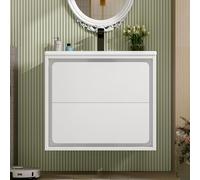 REXO 60 x 46 x 50 cm, armarios de baño colgantes de pared, lacado completo, iluminación LED con sensor de radar, dos cajones, rieles deslizantes silenciosos, lavabo, lavabo integrado (blanco)