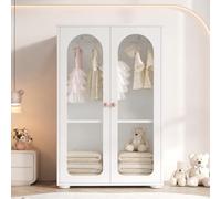 REXO Armario infantil de 2 puertas, color rosa bebé, con barra para colgar, puertas transparentes acrílicas, tiradores de cerámica, juego de 2, 160 x 50 x 120 cm (blanco)