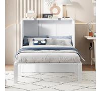 REXO cama plegable de pared, somier incluido, cama vertical juvenil (blanco, 90 x 200 cm)