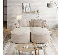 REXO Cómodo sofá de chenilla nube doble, color marrón claro, diseño sin marco, chaise longue doble extra grande, incluye cojín, no requiere montaje, para salón