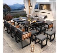 REXO Conjunto de comedor de jardín para 12 personas con 12 sillas y mesa de cristal - Gran juego de muebles de terraza para jardín y balcón