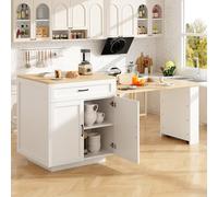 REXO Mesa alta con espacio de almacenamiento, 133 - 202 × 70 × 93,5 cm, extensible con 2 cajones y 2 compartimentos, isla de cocina, mesa extensible para 2 - 6 personas, carrito de cocina con estantes