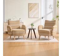 REXO Sillón moderno con estampado de círculos, con bolsillo lateral, patas de madera maciza, cómodo sillón de lectura, salón, dormitorio, oficina, color amarillo mostaza