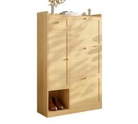 REXO Zapatero de ratán con 3 solapas, 1 cajón y 1 puerta, armario de almacenamiento multifuncional, pasillo, sala de estar, apartamentos pequeños, 80,5 × 25 × 125 cm, natural