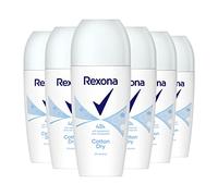 Rexona Antitranspirante Roll-On Cotton Dry con aroma ligeramente floral y sutil inspirado en el algodón (6 unidades)