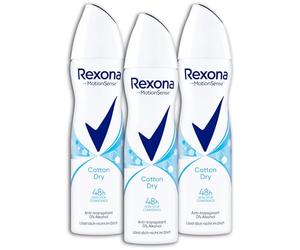 Rexona Cotton Dry - Desodorante en spray antitranspirante (3 unidades, 150 ml, 3 unidades)