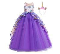 REXREII Vestido largo de tul sin mangas para fiesta de unicornio con diadema para Halloween, princesa, cumpleaños, Navidad, fiesta