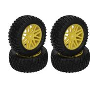 REXVTNS 4Pcs RC Off Road Car Tires for HSP | Black Rubber & Plastic with Yellow Hub | Enhanced Road Grip for 1/10 Scale Versions | Easy Install & Long - Lasting Design
