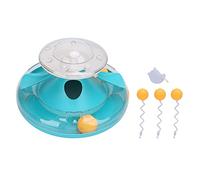REXVTNS Cat Turntable Puzzle Toy | 3 - in - 1 Interactive Cat Toy with Food Container/Ball Track/Teaser Wand | Stimulating Intelligence Toy for Indoor Kittens | Sturdy ABS Material (Lake Blue)