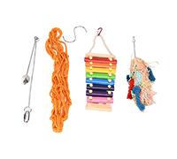 REXVTNS Chicken Toys 4pcs Set | Xylophone & Hanging Net for Parrots/Ducks/Macaws | Colorful Chewing Toys with S Hook | Materials for Bird Entertainment