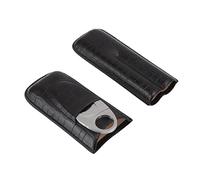 Rexvtns estuche de cigarro de cuero cajas de cigarros para hombres caja de cigarro de cuero portátil con cortador de cigarros 2 soportes para los dedos regalos de novio negro