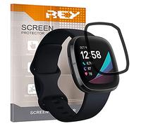 REY 2X Protector de Pantalla 3D para Fitbit Sense- Fitbit Versa 3, Negro, Protección Completa, 3D / 4D / 5D