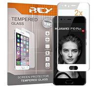 REY 2X Protector de Pantalla 3D para Huawei P10 Plus, Blanco, Protección Completa, 3D / 4D / 5D
